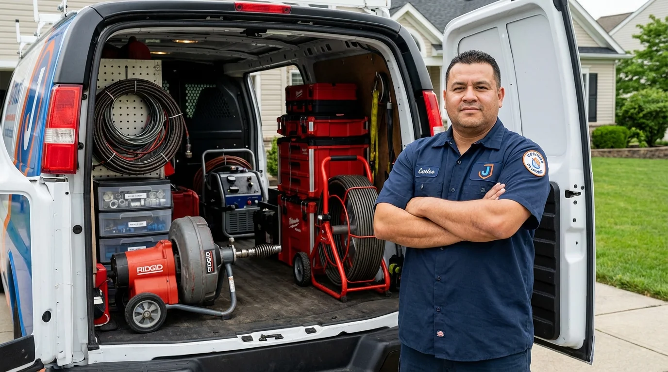 Professional drain cleaning equipment and Johns Plumbing LLC plumber in Tiffin